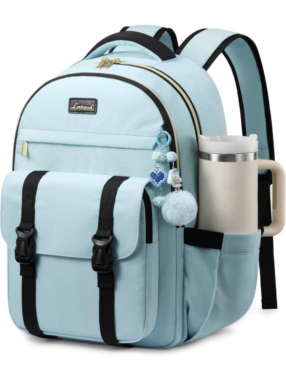 Cute Teen Girl Backpack for 17" Laptop, Large Tumbler Pocket, School Daypack
